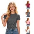 thumbnail image 1 of SGMVNU Crop Tops for Girls Crew Neck Short Sleeve Cross Knot Front Fashion Cropped Shirt Kids Streetwear Clothes, Size 7-8 Years, Dark Gray, 1 of 4