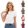 thumbnail image 1 of SGMVNU Crop Tops for Girls Crew Neck Short Sleeve Cross Knot Front Fashion Cropped Shirt Kids Streetwear Clothes, Size 9-10 Years, White, 1 of 4