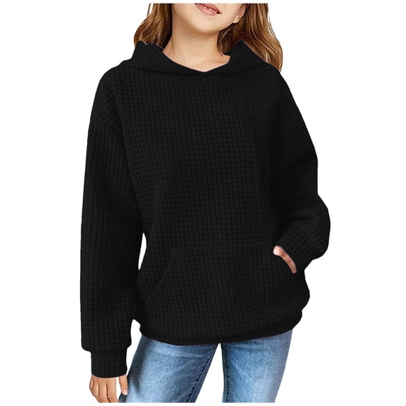 SGMVNU Cute Hoodies for Girls 4-5 Years Trendy Preppy Knit Hooded Sweatshirts with Pocket Oversized Long Sleeve Sweater Tween Girl Fall Clothes Black