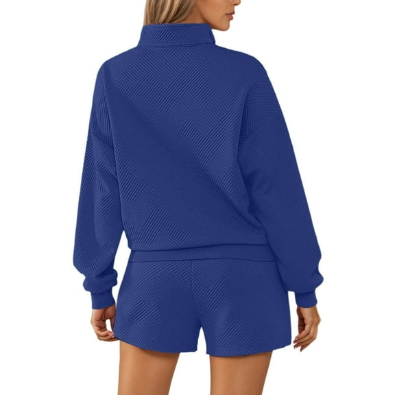 SGMVNU Fall Outfits for Women 2025 Fashion Quarter Zipper Sweatshirt Pullover and Shorts Set Sweatsuits 2 Piece Tracksuit(Blue, M)