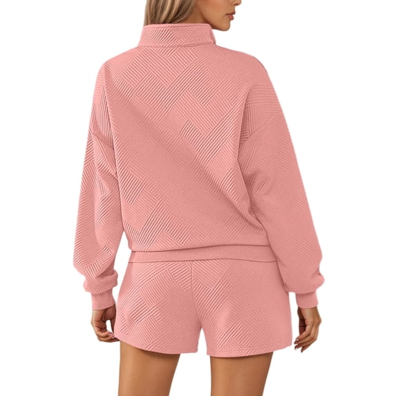 SGMVNU Fall Outfits for Women 2025 Fashion Quarter Zipper Sweatshirt Pullover and Shorts Set Sweatsuits 2 Piece Tracksuit(Pink, M)