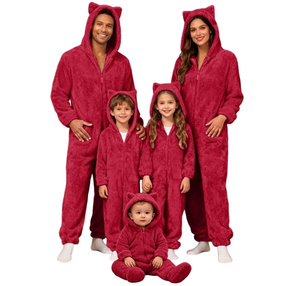 SGMVNU Family Christmas Hoodie Pajamas with Ears Hood Long Sleeve Zipper Sleepwear Christmas PJ's Festival Cozy Warm Loungewear(Baby, 0-3 Months, )
