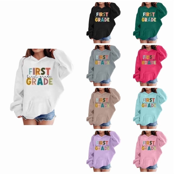 SGMVNU First Grade Hoodies for Boys Girls Casual Relaxed Fit Sweatshirts with Pocket Back to School Clothes, Size 3-4 Years, tc1-White