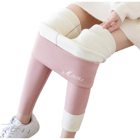 SGMVNU Lined Leggings Women - Thermal Thick Winter Warm High Waisted Tummy Controls Elastic Yoga Pants for Workout and Hiking Activities in Cold Weather(Pink, L)