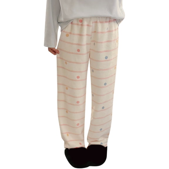 SGMVNU Pajama Pants for Women Soft Flannel Plaid Loungewear Pants Cartoon Printed Comfy Warm Sleepwear Fuzzy Winter Homewear(Light Pink, XL)