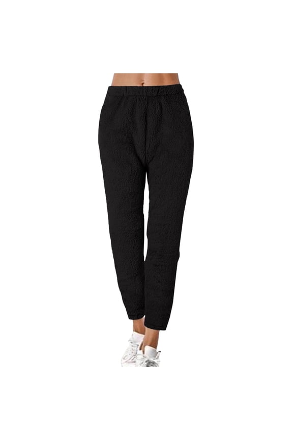 Pajama Pants for Women Winter Warm Fuzzy Loungewear Bottoms Long Soft Comfy Thick Thermal Pajama Pants(Black, L)