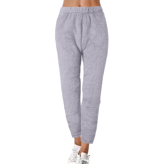 SGMVNU Pajama Pants for Women Winter Warm Fuzzy Loungewear Bottoms Long Soft Comfy Thick Thermal Pajama Pants(Light Gray, L)