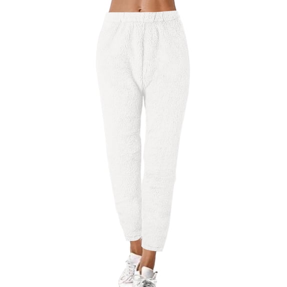 SGMVNU Fleece Pajama Pants for Women Winter Warm Fuzzy Loungewear Bottoms Long Soft Comfy Thick Thermal Pajama Pants(White, M)
