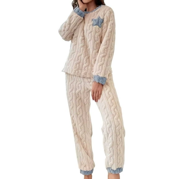 SGMVNU Pajamas for Women Sets Soft Comfy Fluffy Pajama Pullover Ribbed Pj's Warm Loungewear Sleepwear 2 Piece Winter Outfit(Blue,XL)
