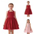 thumbnail image 1 of SGMVNU Flower Girl Dress Sleeveless Back Lace up and Zipper Pleated A Line Dresses for Girls Gown Formal Wedding Birthday Party Dress, Size 9-10 Years, Red, 1 of 9