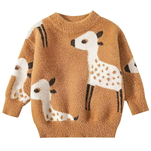 SGMVNU Girl Cozy Sweater Fall Tops - Fuzzy Christmas Pullover Sweater for Children's Baby Girls, Girl Knitwear Tops, Girls Fall Winter Outfit(Size 4-5 Years,Khaki)