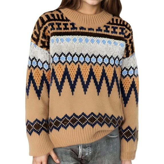SGMVNU Girl Cozy Sweater Fall Tops - Soft Warm Long Sleeve Knit Pullover Top, Comfortable Casual Fall Winter Clothing for Toddlers & Kids Girls, Kid's Cute Knit Tops(Size 3-4 Years,Khaki)
