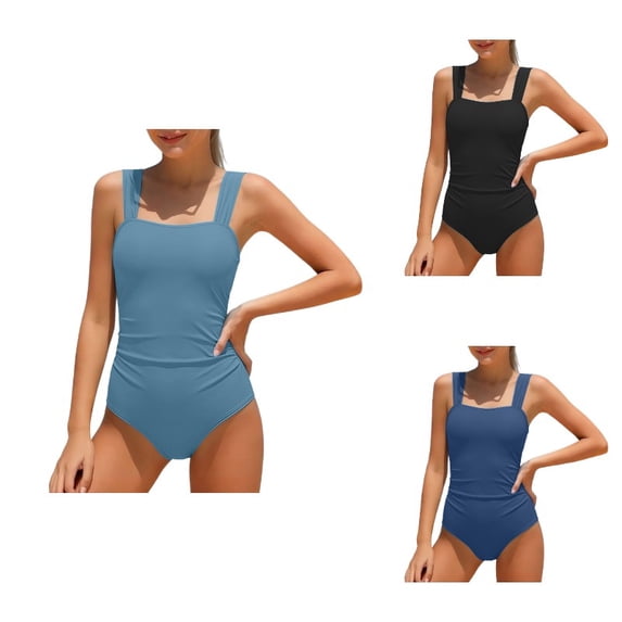 SGMVNU Girl Swimsuits Color Block Full Coverage Bathing Suit Adjustable Straps Padded Beach Swimwear, Size 7-8 Years, zb1-Light Blue