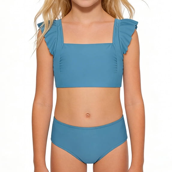 SGMVNU Girl Swimsuits Two Piece Bikini Set Girl Size 10 Swimsuit Cutout Bikini Top Bathing Suit Girls' Beach Swimwear(Size 7-8 Years,D1-Navy)