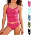 thumbnail image 1 of SGMVNU Girl Tankini Swimsuits with Shorts Tropical Print Two Piece Bathing Suit Adjustable Straps Padded Swimwear, Size 8-9 Years, cl1-Hot Pink, 1 of 5