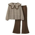 thumbnail image 1 of SGMVNU Girl's 2 Piece Clothes Kids Outfits Ruffle Collar Pullover Striped Sweatshirt and Flared Leg Bell Bottom Pants Set Fall Clothing(Size 11-12 Years, Brown), 1 of 2