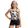thumbnail image 1 of SGMVNU Girl's 2 Piece Tankini Set Tropical Print Bathing Suits Swim Tank Top Swimsuits with Shorts Beachwear Tankinis for Age 9-10 Years Kids, Black, 1 of 5