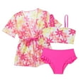 thumbnail image 1 of SGMVNU Girl's 3 Piece Swimsuit Girls Bathing Suit Size 8 Floral Print Ruffle Trim Bikini Set Swimsuit with Kimono Cover Up Beach Wear Bathing Suit, Size 6-7 Years, C-Hot Pink, 1 of 5