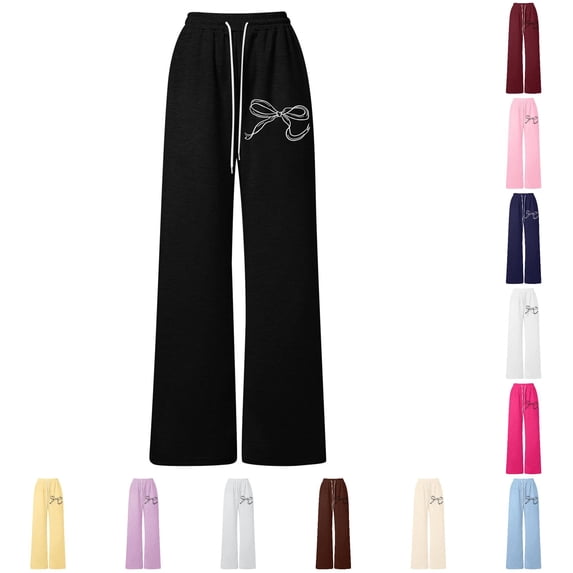 SGMVNU Girl's Baggy Sweatpants Bowknot Print Cute Wide Straight Leg Athletic Pants with Pockets Clothes for Girls, Size 12-13 Years, Black