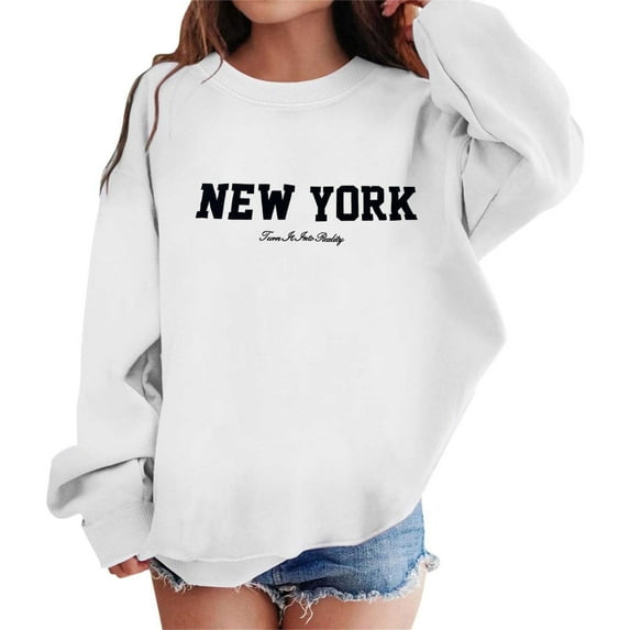 SGMVNU Girl's Cute Graphic Crewneck Sweatshirt 3-4 Years Long Sleeve Drop Shoulder Pullover Shirt Tops Teen Girls Fashion Sweatshirts White