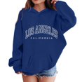 thumbnail image 1 of SGMVNU Girl's Fashion Graphic Letter Print Sweatshirt Drop Shoulder Long Sleeve Pullover Oversized Hooded Sweatshirts with Pocket Navy Size 12-13 Years, 1 of 5