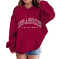 thumbnail image 1 of SGMVNU Girl's Fashion Graphic Letter Print Sweatshirt Drop Shoulder Long Sleeve Pullover Oversized Hooded Sweatshirts with Pocket Red Size 12-13 Years, 1 of 5