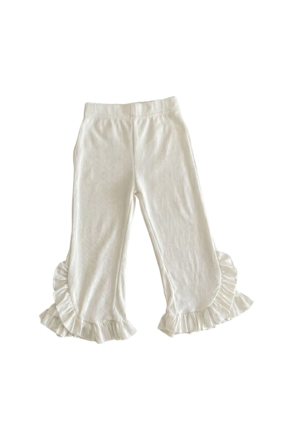 Girl's Flared Pants Ruffle Bell Bottom Fashion Ripped Leggings Summer Casual Elastic Waist Stretchy Trousers, Size 3-4 Years, White