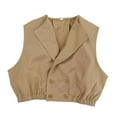thumbnail image 1 of SGMVNU Girl's Lapel Collar V Neck Crop Vest with Elastic Hem Double Button Front Cowgirl Jacket Cardigans, Summer Vest, Khaki, 3-4 Years, 1 of 7