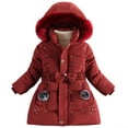 thumbnail image 1 of SGMVNU Girl's Long Winter Warm Coats Hooded Parka Lined Puffer Ski Jacket Coat Outerwear with Elastic Waist Belt and Pockets(Size 8-10 Years,Red), 1 of 5