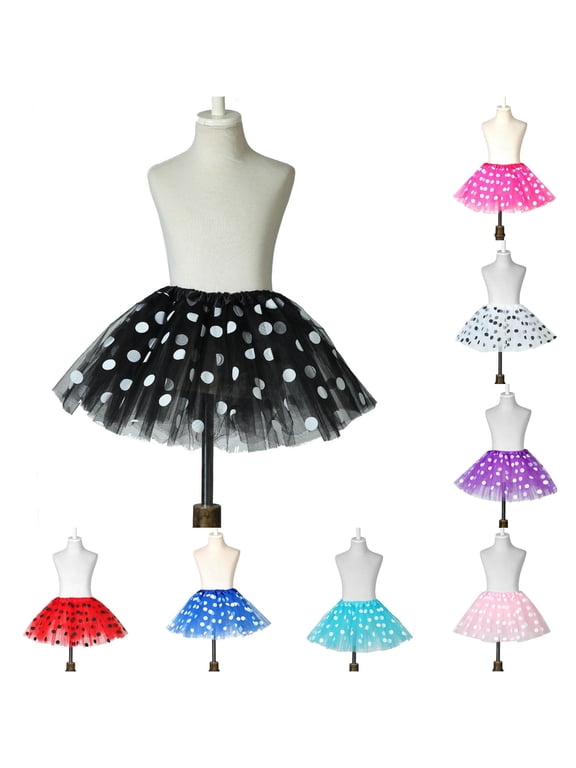 Girl's Polka Dots Tutu Skirts Flared A-Line Short Tulle Skirt Flowy Ballet Dance Princess Skirt for Party, Black, One Size