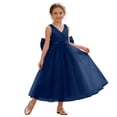 thumbnail image 1 of SGMVNU Girl's Prom Dress Flower Girls Dress Satin Back Big Bow Dress Sleeveless V Neck A Line Flowy Dress for Wedding Party, Size 9-11 Years, Navy, 1 of 7