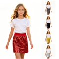 thumbnail image 1 of SGMVNU Girl's Sequins Skirts Sparkly Shiny Straight Fit Short Skirt with Elastic Waistband Performance Party Outfit, Red, One Size, 1 of 5