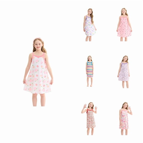 SGMVNU Girl's Summer Dress Floral Print Sleeveless Camisole Dress Casual Loose Beach Sun Dresses for Toddler/Little/Big Kids, Pink, Size 3-4 Years