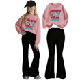 thumbnail image 1 of SGMVNU Girls 2 Piece Clothes Set Graphic Sweatshirt with Flare Leg Pants Fall Winter for Girl Cute Tracksuit Kids Outfits(Size 4-5 Years,th6_1-Pink), 1 of 3