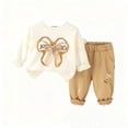 thumbnail image 1 of SGMVNU Girls 2 Piece Clothes Toddler Fall Winter Outfit Ruffles Crewneck Bow Pullover Sweatshirt with Joggers Pants Set(Size 1-2 Years, Khaki), 1 of 6