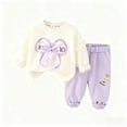 thumbnail image 1 of SGMVNU Girls 2 Piece Clothes Toddler Fall Winter Outfit Ruffles Crewneck Bow Pullover Sweatshirt with Joggers Pants Set(Size 1-2 Years, Purple), 1 of 6