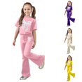 thumbnail image 1 of SGMVNU Girls' 2 Piece Flared Pants Set Summer Outfits Printed Short Sleeve Top Shirt and Bell Bottom Pants, Size 12-13 Years, qu1-Pink, 1 of 5