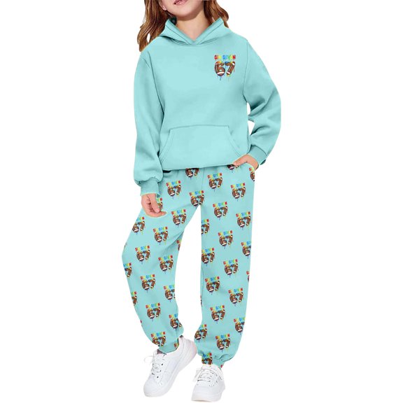 SGMVNU Girls 2 Piece Outfits Boys Sweatsuits Size 8-10 Oversize Pullover Sweatshirt and Loose Jogger Sweatpants Sweat Pants Set, for 8-9 Years, Mint Green