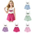 thumbnail image 1 of SGMVNU Girls 2 Piece Outfits Cute Bowknot Print Sleeveless Crop Tank Top and High Waist Shorts Play Set Kids Summer Clothes, Size 7-8 Years, Hot Pink, 1 of 5
