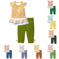 thumbnail image 1 of SGMVNU Girls 2 Piece Summer Outfits Floral and Striped Ruffle Hem Flutter Sleeve Top with Capri Pants Clothing Set, Size 5-6 Years, Army Green, 1 of 5