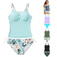 thumbnail image 1 of SGMVNU Girls 2 Piece Swimsuit Adjustable Double Strap Tankini Swimwear Set Beach Full Coverage Padded Bathing Suit, Size 15-16 Years, Light Blue, 1 of 4