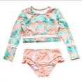 thumbnail image 1 of SGMVNU Girls 2 Piece Swimsuits Rash Guard Long Sleeve Ruffle Swim Top with Ruffle Shorts Cute Floral Bathing Suit for Age 3-4 Years, H2-Pink, 1 of 3