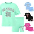 thumbnail image 1 of SGMVNU Girls 2Pcs Clothes Summer Outfits Graphic Letter Print Tee Shirt and Casual Biker Shorts Kids Streetwear Clothing Set, Size 4-5 Years, Light Green, 1 of 3