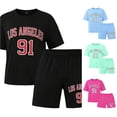 thumbnail image 1 of SGMVNU Girls 2Pcs Clothes Summer Outfits Graphic Letter Print Tee Shirt and Casual Biker Shorts Kids Streetwear Clothing Set, Size 4-5 Years, Black, 1 of 3