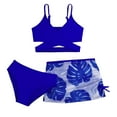 thumbnail image 1 of SGMVNU Girls 3 Piece Swimsuit, Strappy Printed Bikini Set Bathing Suit with Mesh Cover Ups Skirt, Beach Swimwear Set (3-Blue, Size 5-6 Years), 1 of 4
