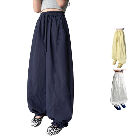 SGMVNU Girls Baggy Cargo Pants Casual Parachute Trousers Drawstring Lightweight Loose Sweat Pants with Pockets, Size 15-16 Years, Navy