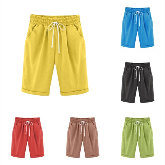 SGMVNU Girls Bermuda Shorts Knee Length Straight Leg Long Shorts Loose Casual Solid Drawstring Elastic Waist Short Pants Size: 130 Yellow