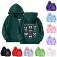 thumbnail image 1 of SGMVNU Girls Bow Printed Preppy Hoodie Tops Soft Loose Sweatshirts with Pockets Fashion Fall Winter Clothes for Kids, Size 4-5 Years, Dark Green, 1 of 6
