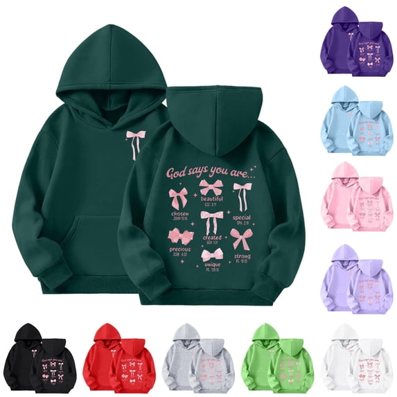 SGMVNU Girls Bow Printed Preppy Hoodie Tops Soft Loose Sweatshirts with Pockets Fashion Fall Winter Clothes for Kids, Size 4-5 Years, Dark Green
