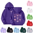 thumbnail image 1 of SGMVNU Girls Bow Printed Preppy Hoodie Tops Soft Loose Sweatshirts with Pockets Fashion Fall Winter Clothes for Kids, Size 9-10 Years, Dark Purple, 1 of 6